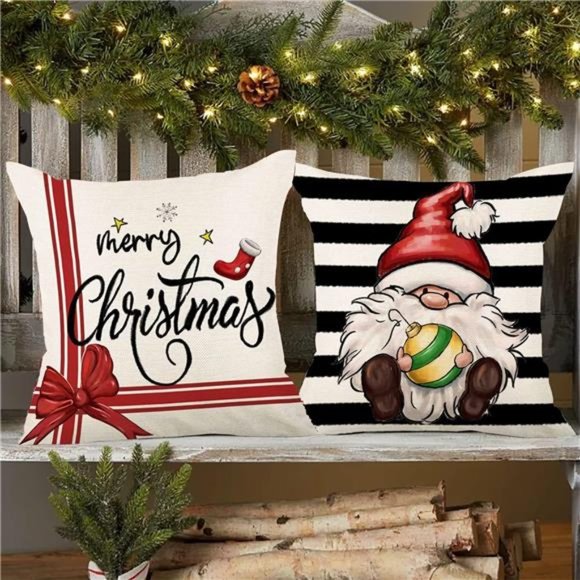 Set of 4 Christmas Decorations Winter Xmas Farmhouse Pillow Covers - Picture 4 of 7